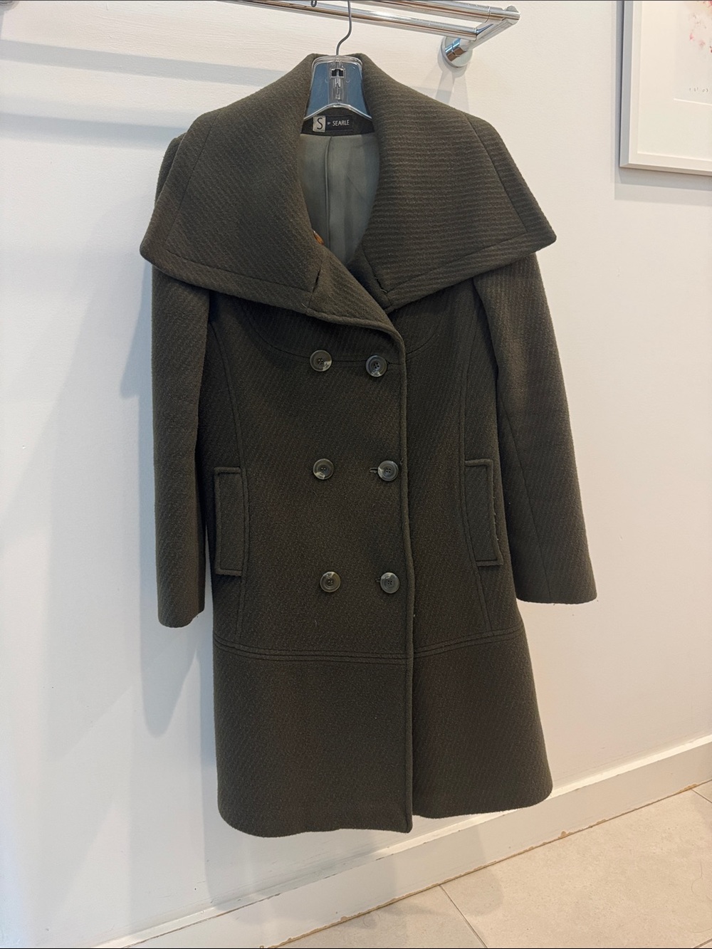 Searle Dark Olive Double-Breasted Pea Coat